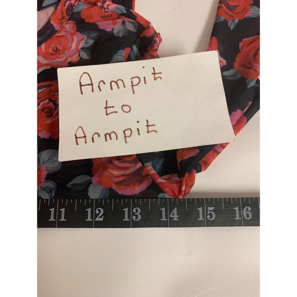 Mesh Blouse Sheer Floral Fairy Grunge Rocker Punk Goth Edgy Womens Size XS - Picture 6 of 9